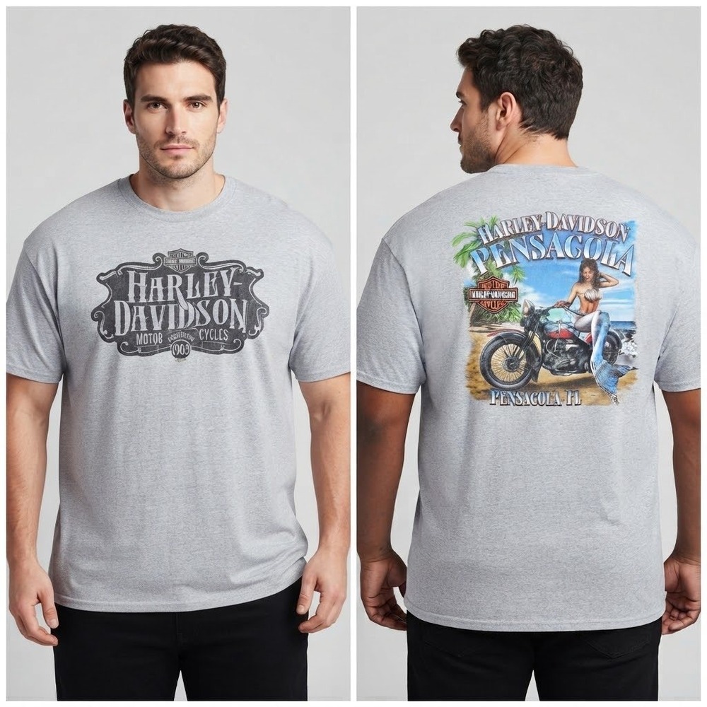 Harley Davidson Pensacola FL Mermaid Graphic T-Shirt Gray Mens 2XL 2017